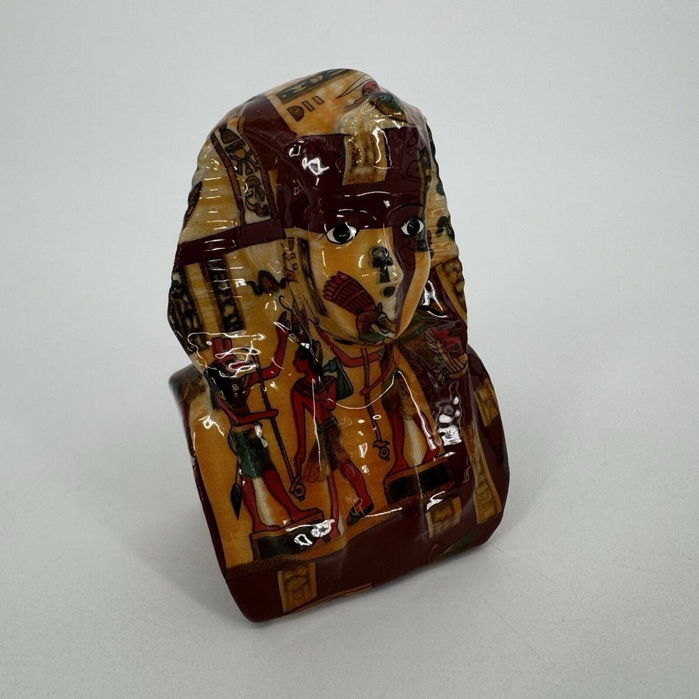 1970s Egyptian King Tut Paperweight Boho Maximalist Decoupage Sculpture Bookend‎
